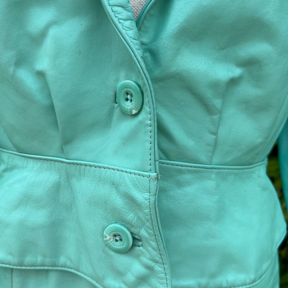 80's Mint Green Leather Jacket & Skirt - Size 10 & 4- Wilsons Suede & Leather - Picture 5 of 14